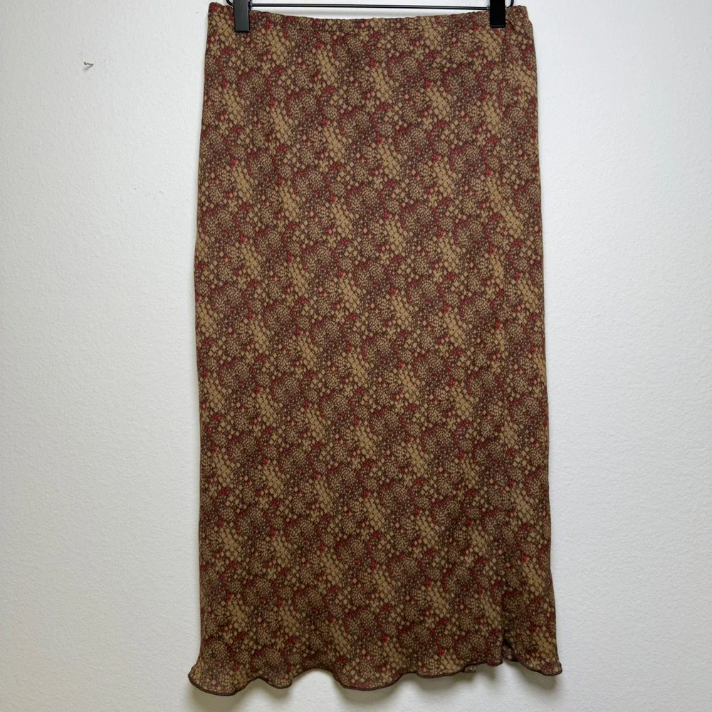 VTG‎ 90s  Women Fairy Grunge Midi Skirt Large Brown Abstract Mesh Dark Academia
